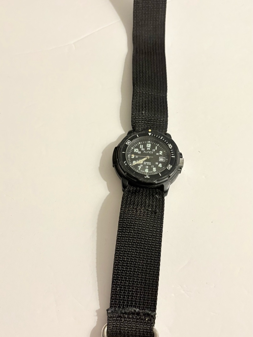Alfex quartz watch Swiss model with 20 ATM water resistance black nylon strap
